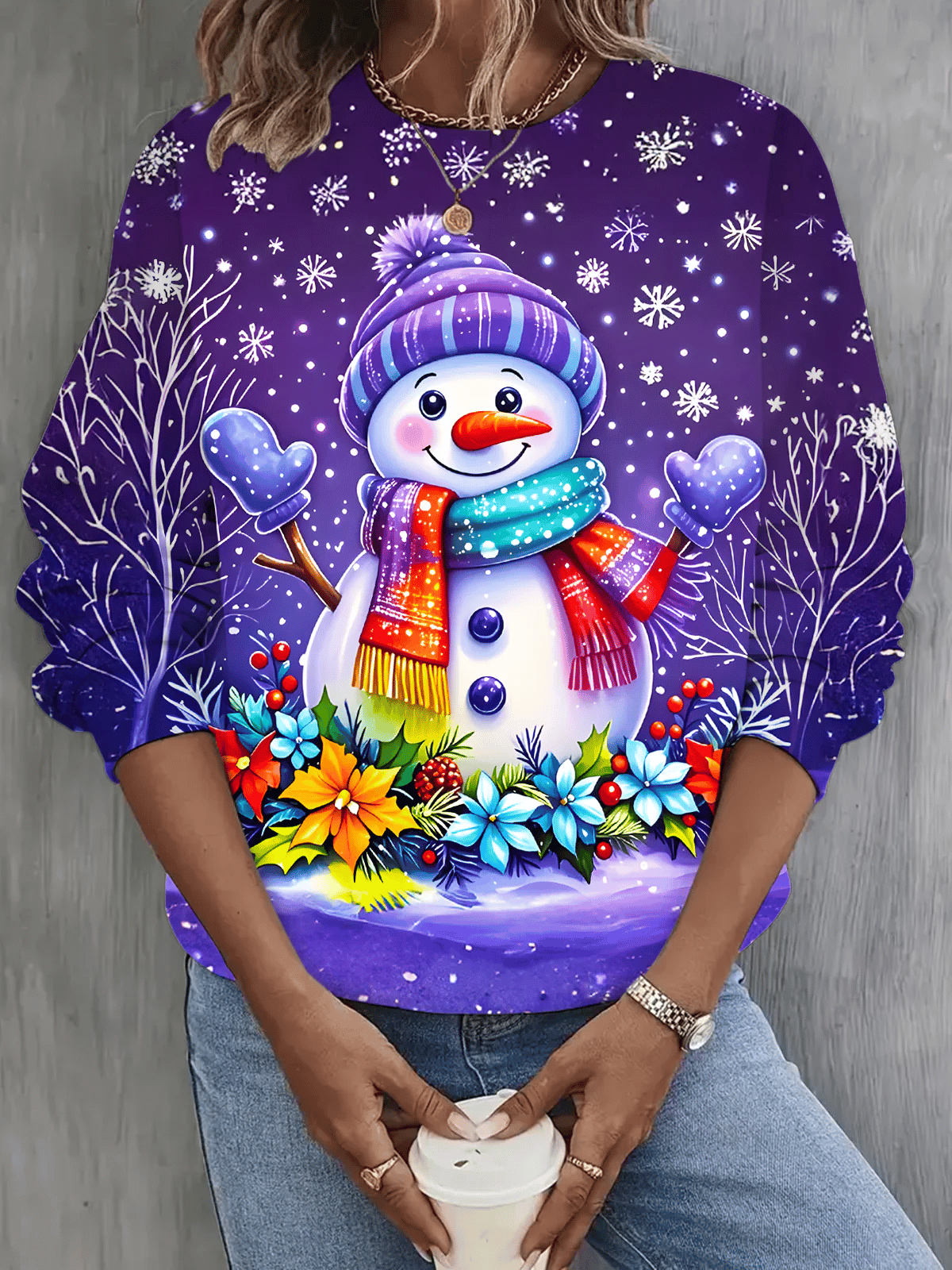 Women's Christmas Snowman Print Sweatshirt