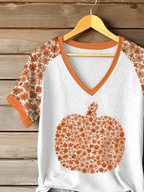 Women's Autumn Gold Pumpkin Print T-Shirt