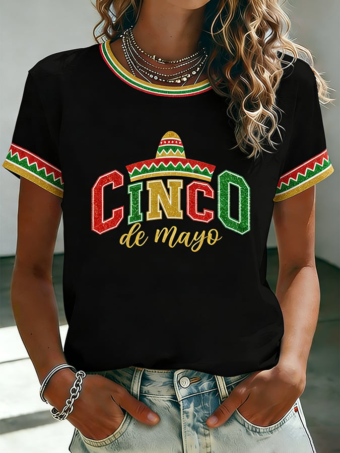 Women's Mexican Art Cinco de Mayo Print  T-shirt