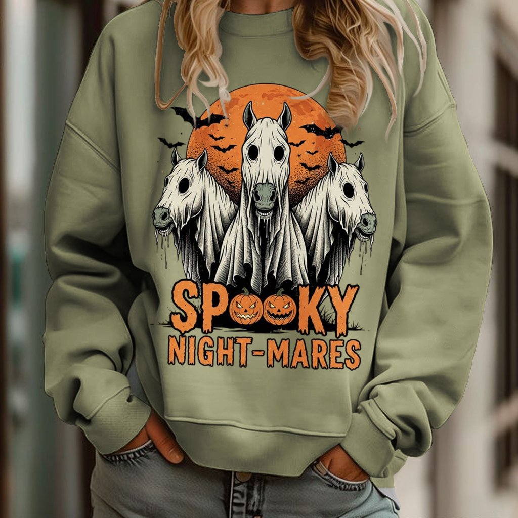 Sppoky Night Mares Horse Ghost Art Printed Sweatshirt