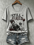 Women's Halloween Dead Tired Print T-Shirt