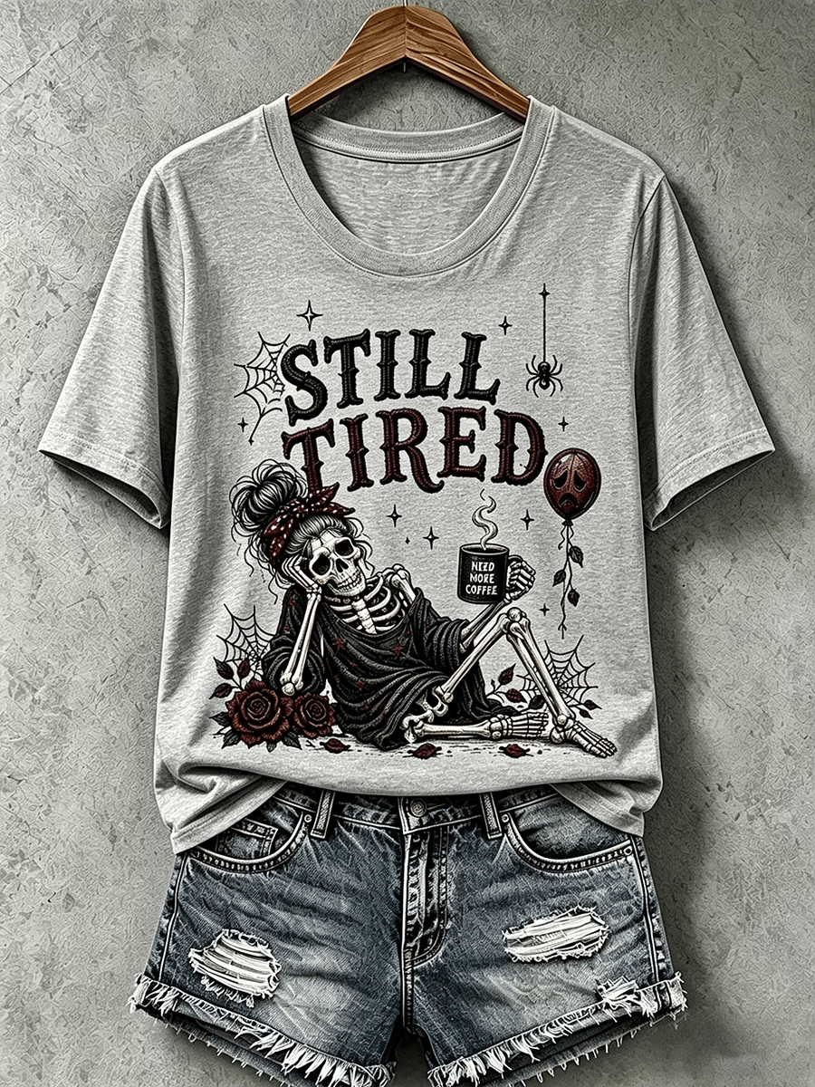 Women's Halloween Dead Tired Print T-Shirt