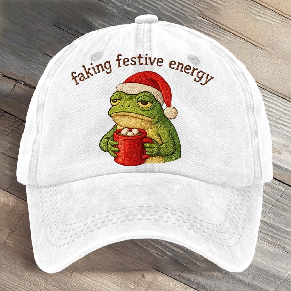 Faking Festive Energy Frog Art Printed Cap