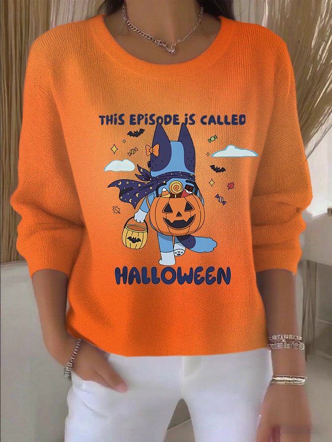 Women's Halloween Crew Neck Print Sweater