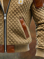 Men's Vintage Diamond Check Leather Outdoor Jacket