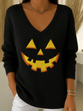 Women's Autumn Smiley Face Print Long Sleeve Top