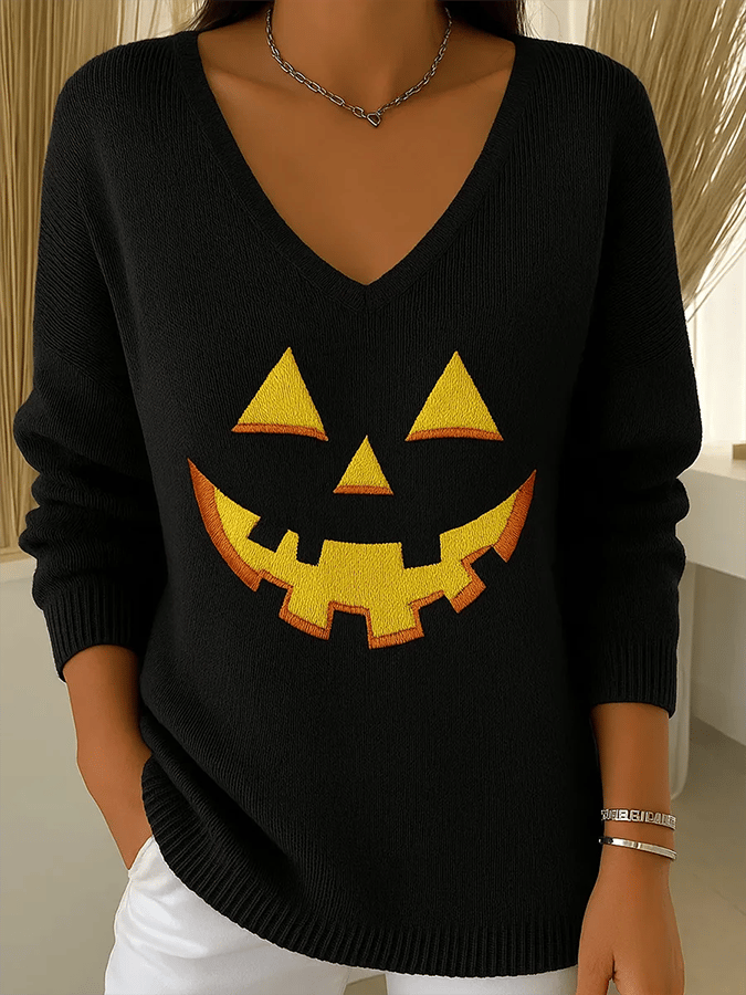 Women's Autumn Smiley Face Print Long Sleeve Top