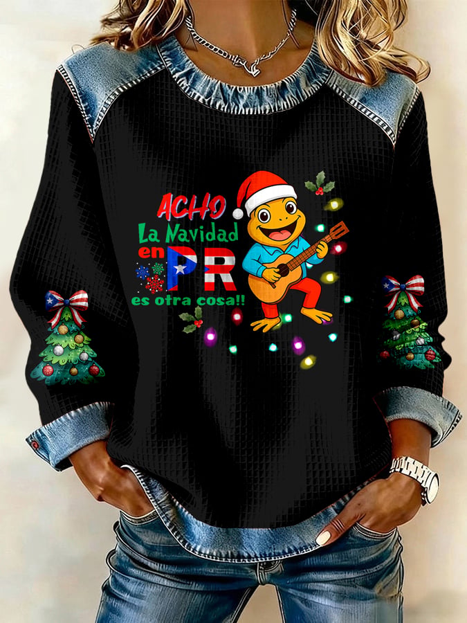 Puerto Rico Christmas Printed Patchwork Casual Sweatshirt