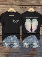 Women's Mysterious Camp Angels Are Forever in Our Hearts Printed Casual T-shirt