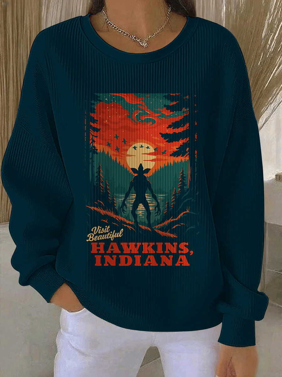 Women's Visit Beautiful Hawkins, Indiana Print Casual Sweatshirt