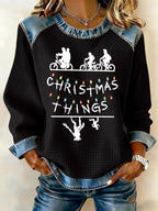 Retro Merry Christmas String Lights Upside Down Print Sweatshirt