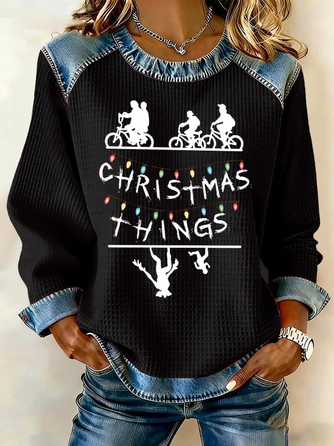Retro Merry Christmas String Lights Upside Down Print Sweatshirt