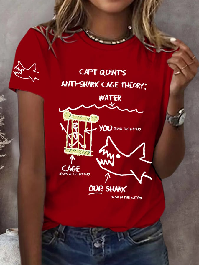 Women's Great White Shark Print Comfort Short Sleeve T-Shirt