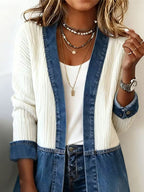 Women'S Casual V-Neck Contrast Color Stitching Jacket