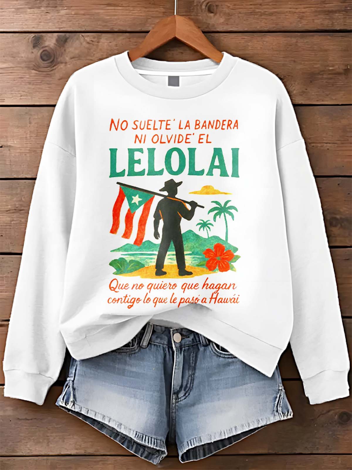 Puerto Rico Color Leisure Printed Long Sleeve Casual Top