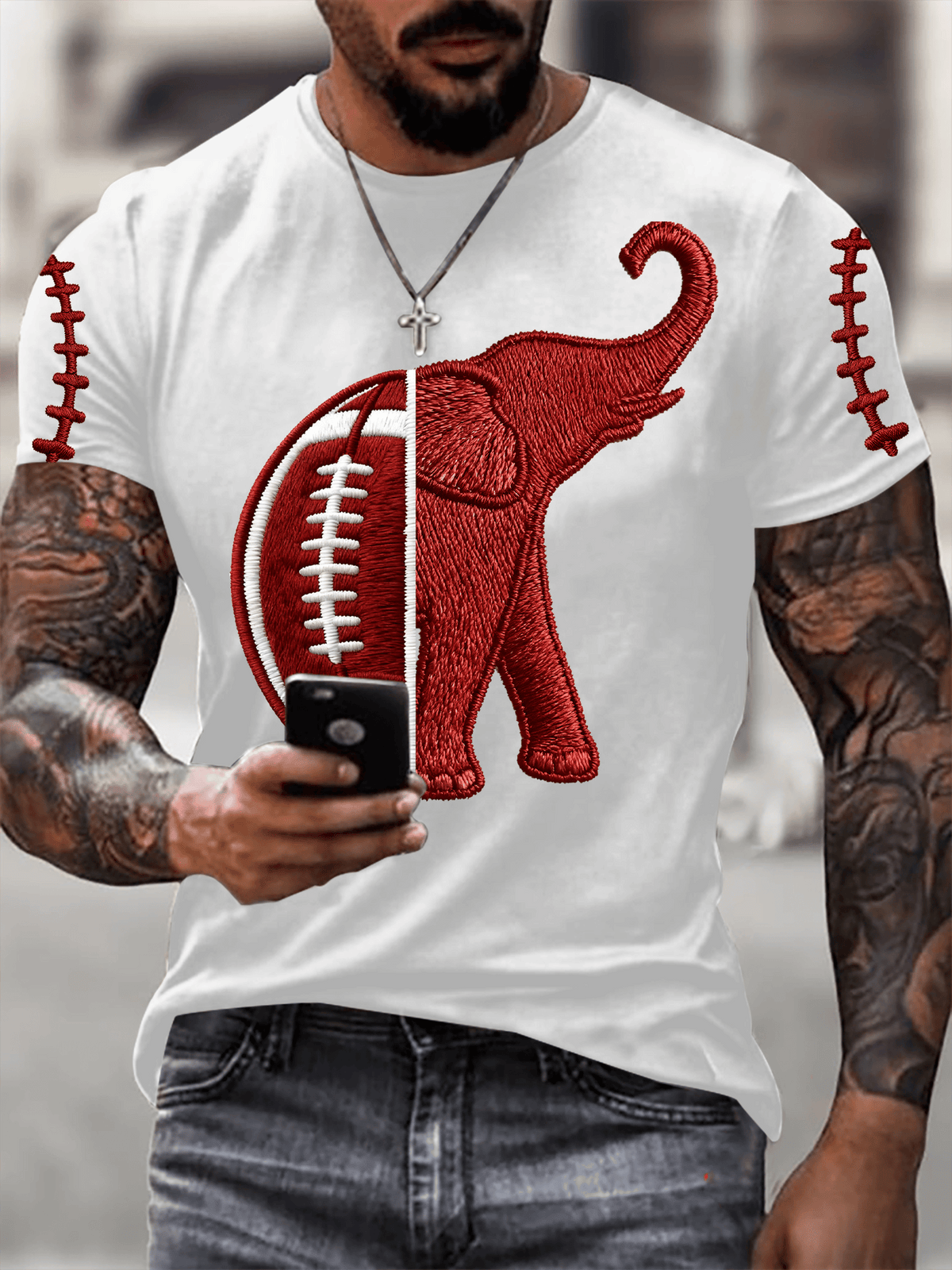 Men's football-printed short-sleeved shirt