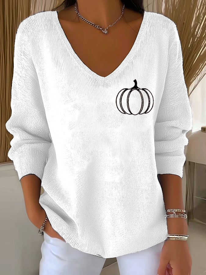 Women's Retro Autumn Pumpkin Print Sweater