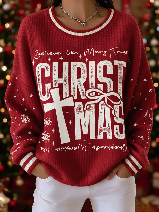 Women's Christmas Faith Art Print Casual Sweatshirt