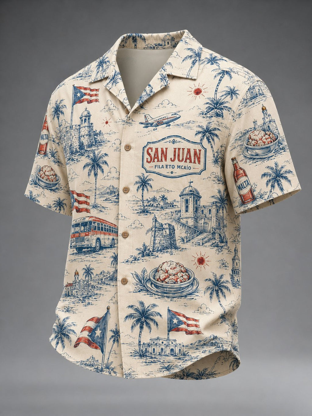 Men's Puerto Rico Art Printed Short-sleeved Shirt