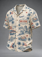 Men's Puerto Rico Art Printed Short-sleeved Shirt