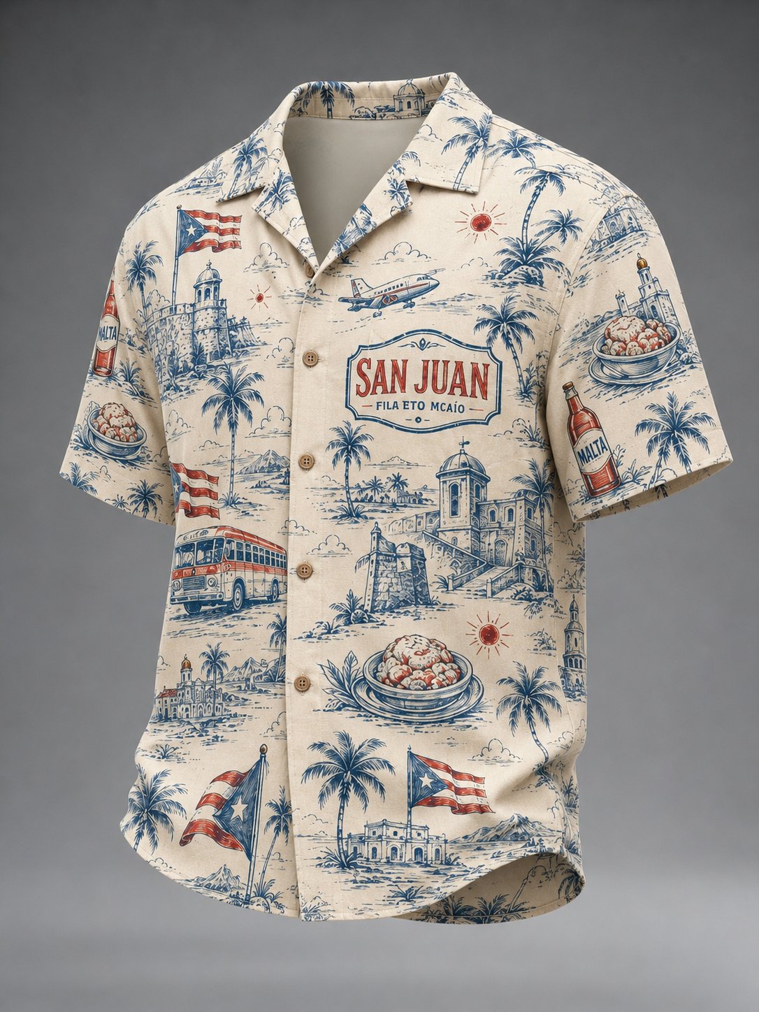 Men's Puerto Rico Art Printed Short-sleeved Shirt
