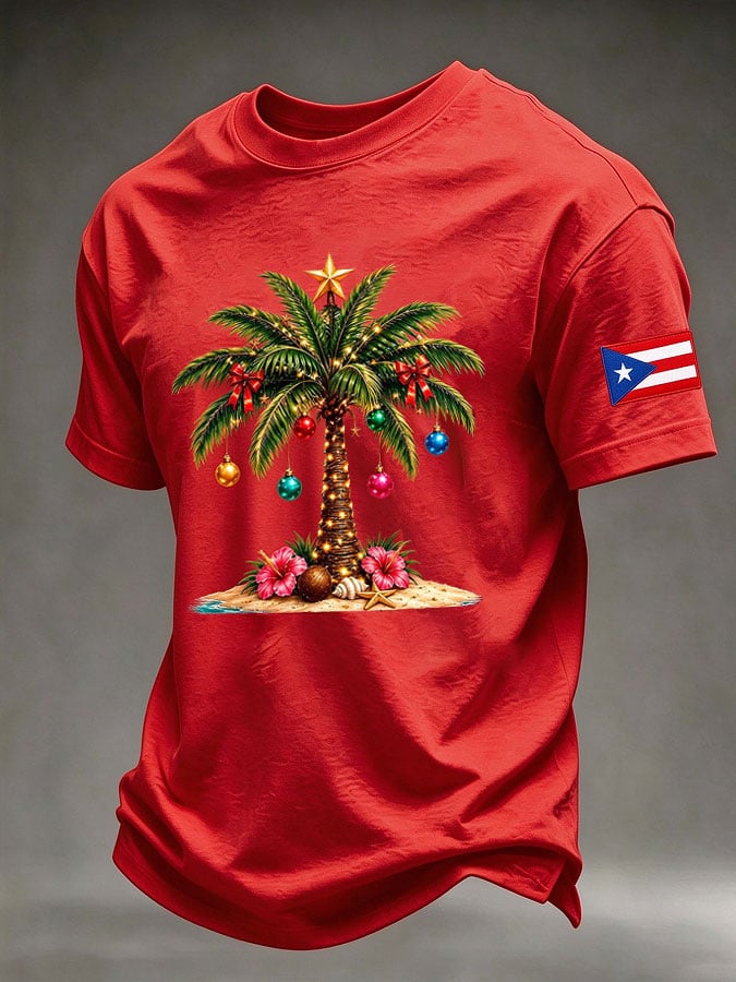 Men's Puerto Rico Christmas Print Casual T-Shirt