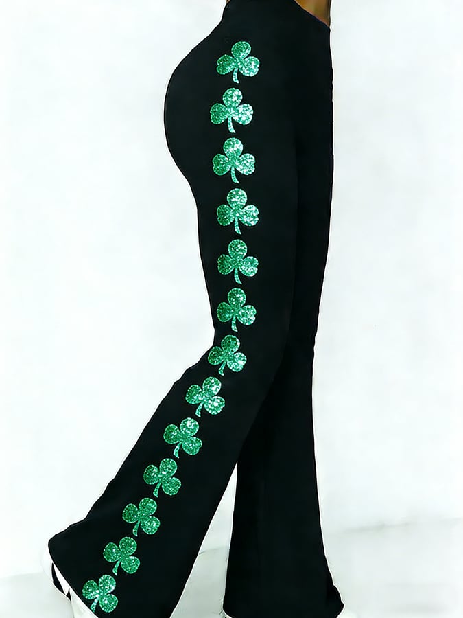 Women's St. Patrick's Day Shamrock Printed High-Stretch Leggings