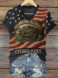 Women's Retro Alligator Alcatraz Everglades Printed T-Shirt