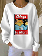 Women's Chinga La Migra Printed Knit Crew Neck Long-Sleeved Top