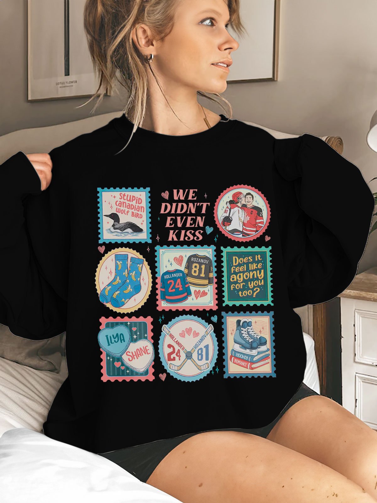 Stupid Canadian Wolf Bird Hockey Romance Sweatshirt