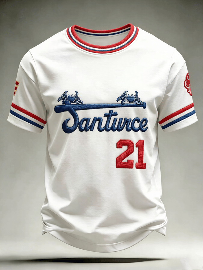 Men's Puerto Rico Baseball Crew Neck Short-Sleeve Printed T-Shirt
