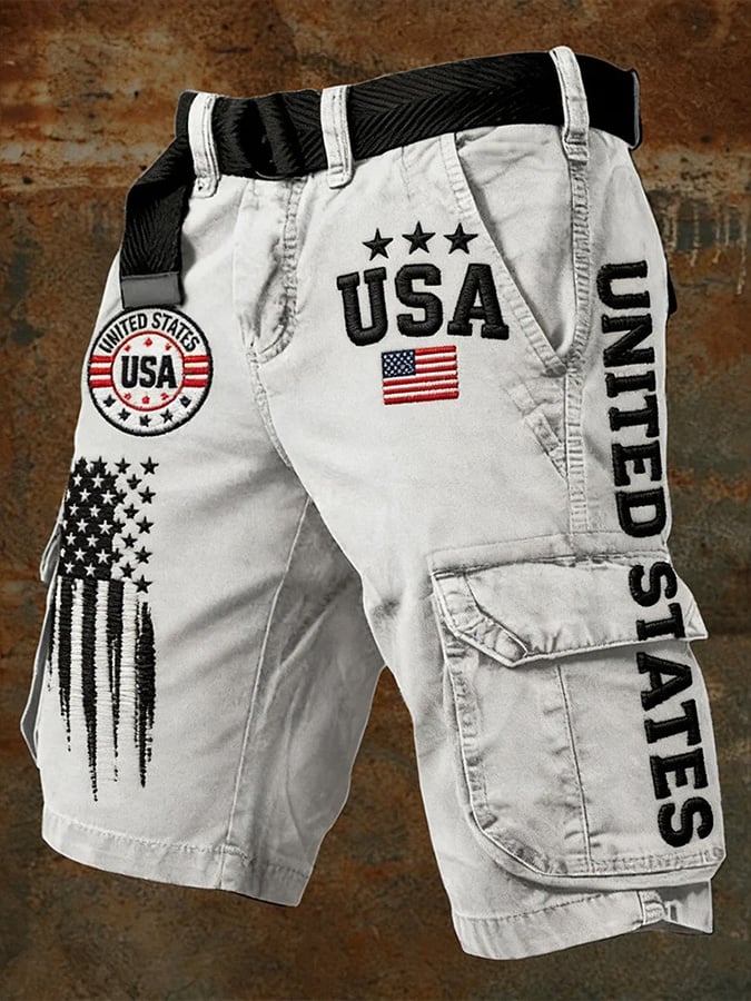 Men's Retro American 250th Anniversary Print Cargo Pants