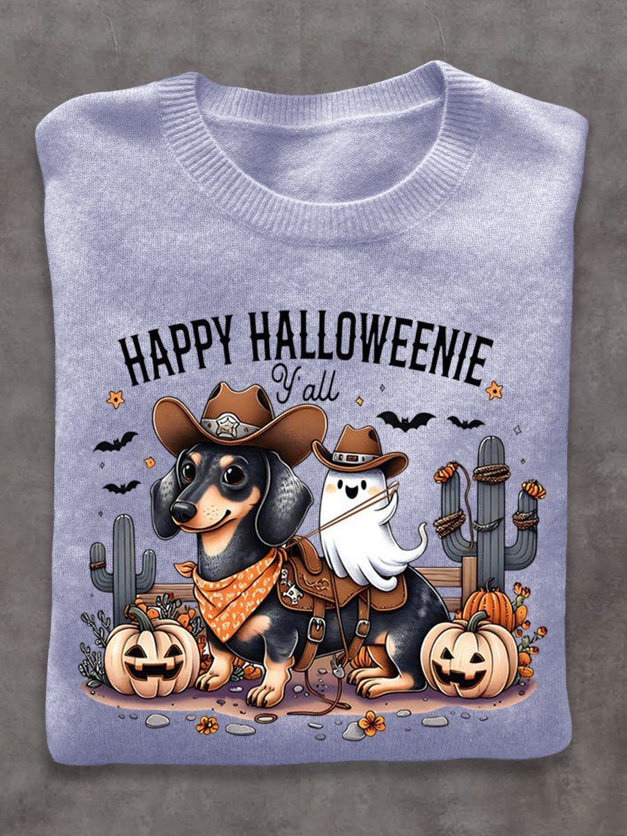 Dog Ghost West Halloween Art Print Thin Sweater