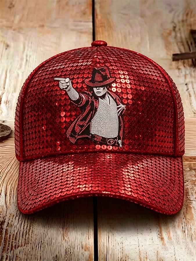 Unisex Retro Commemorative Baseball Cap: "King of Pop" Faux-Sequin Print Edition