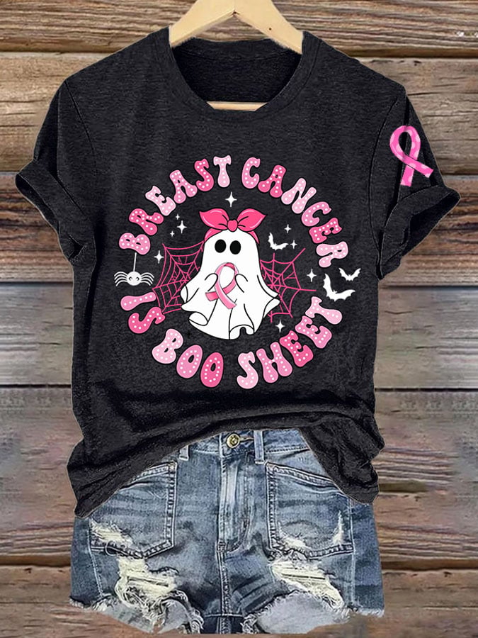 Women's Breast Cancer Is Boo Sheet Printed Casual V Neck T-Shirt
