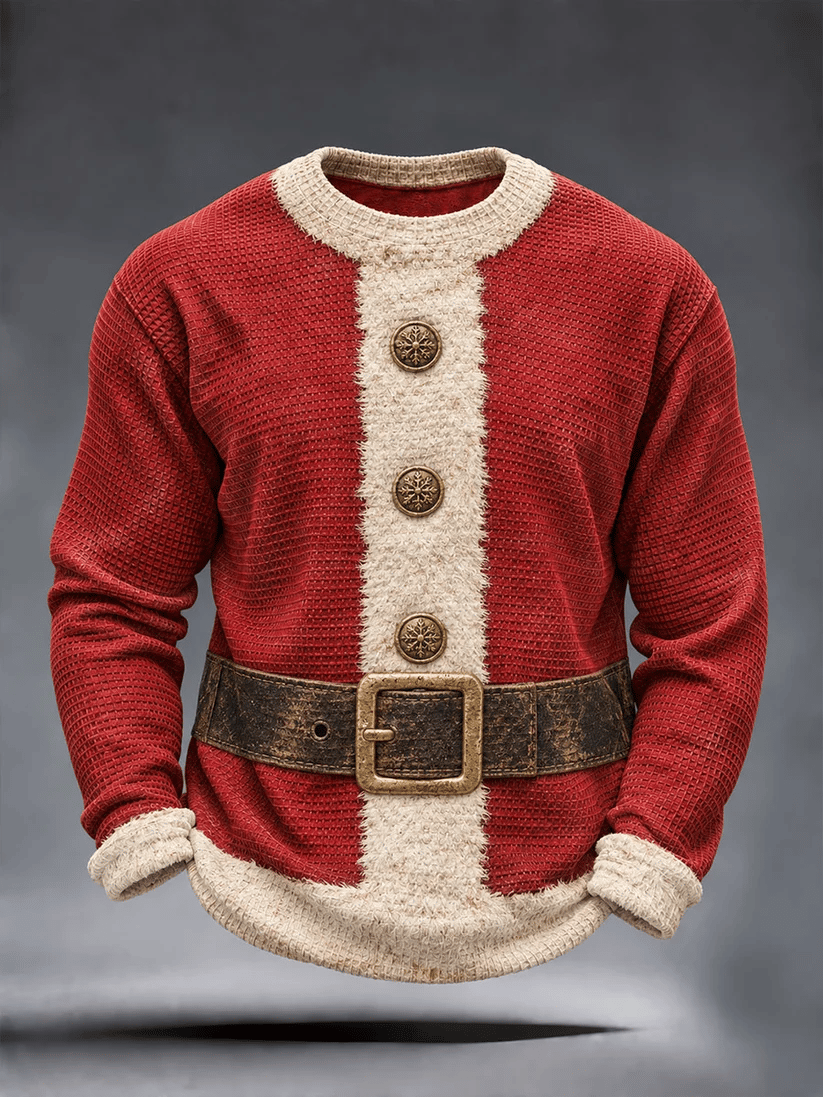 Men's Santa Claus Christmas Waffle Long Sleeve T-Shirt