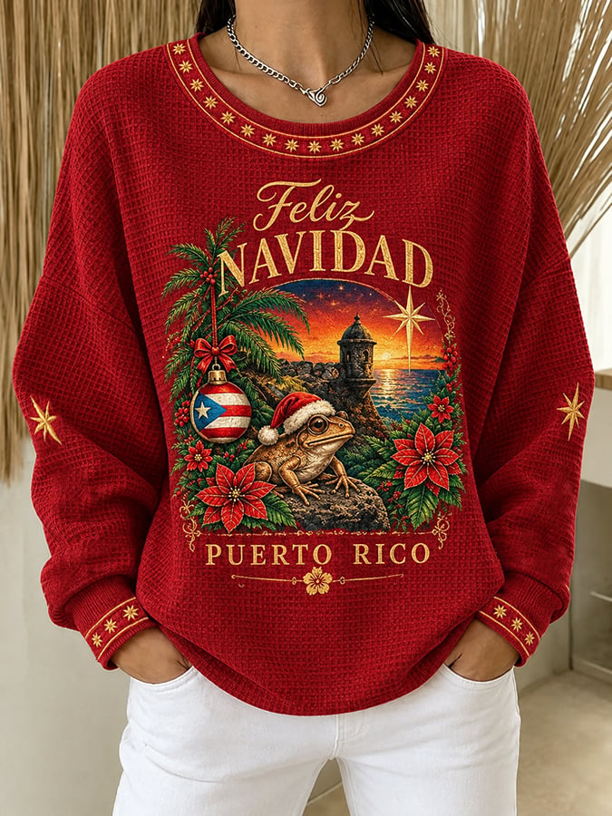 Women's Puerto Rico Christmas Printed Casual Sweatshirt