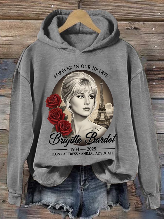 Retro Forever In Our Hearts 1934 – 2025 Icon • Actress • Animal Advocate Print Hoodie