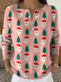 Women's Christmas Print Knit Button Top