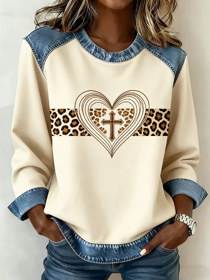 Women's Casual Valentine's Day Prayer Print Sweatshirt
