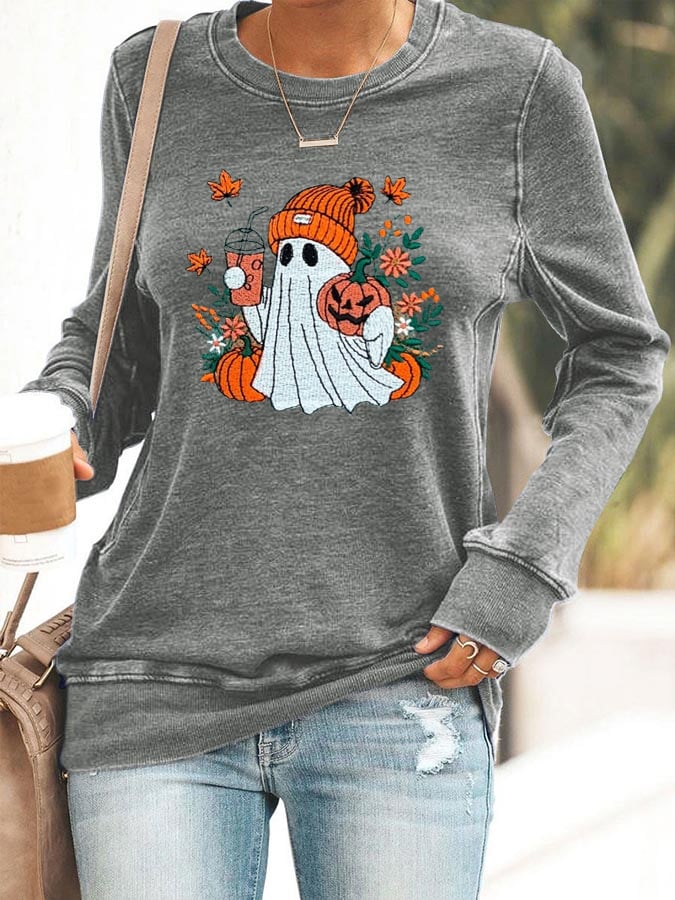 Women's Cute Ghost Print Sweatshirt