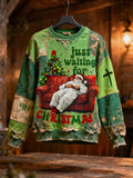 Women's winter contrasting color awaiting the arrival of Christmas printed round neck top