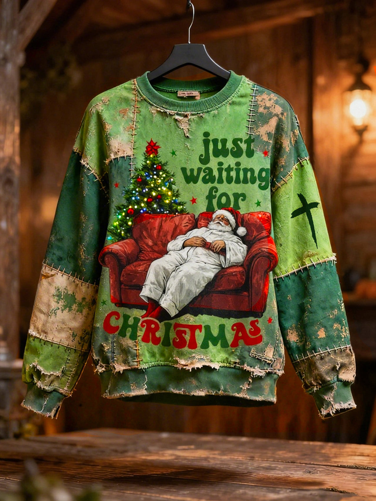 Women's winter contrasting color awaiting the arrival of Christmas printed round neck top