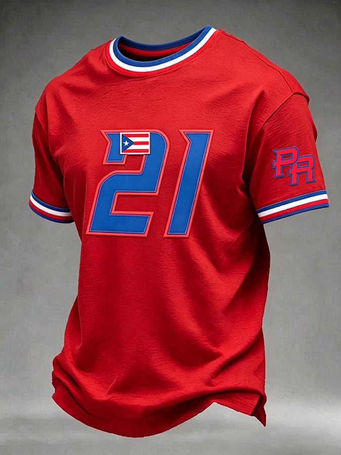 Men's Puerto Rico Baseball Print Short-Sleeve T-Shirt