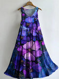 Women's Fashion Casual Purple Art Cotton And Linen Dress
