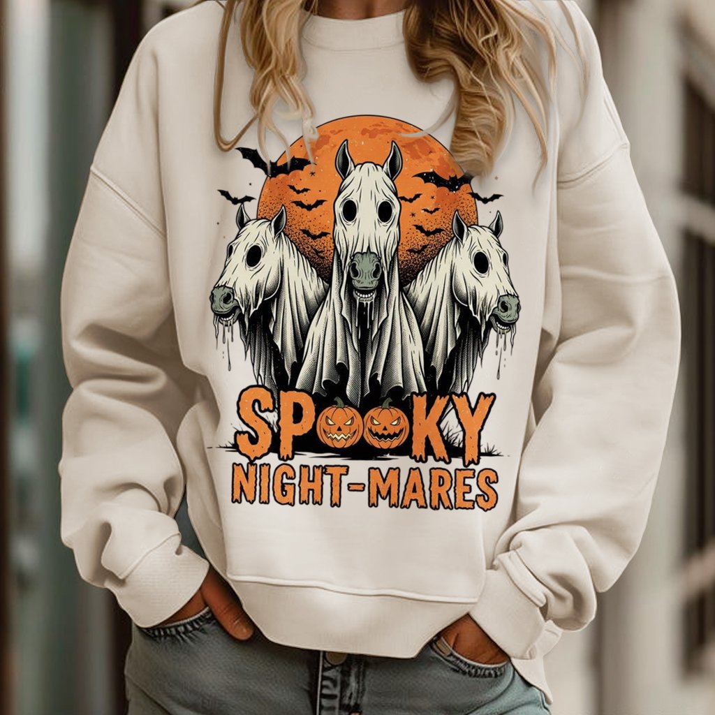 Sppoky Night Mares Horse Ghost Art Printed Sweatshirt