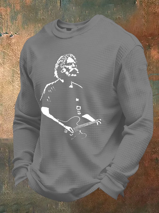 Men's Casual Waffle Print Long-Sleeve T-Shirt