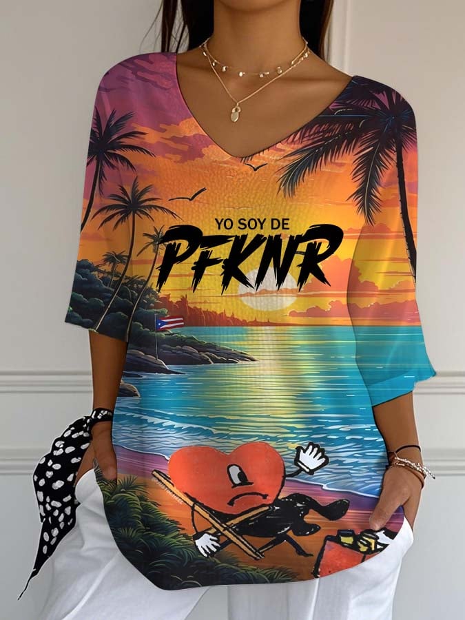 Puerto RIco Singer Boricua Sunset Printed Long Sleeve Top