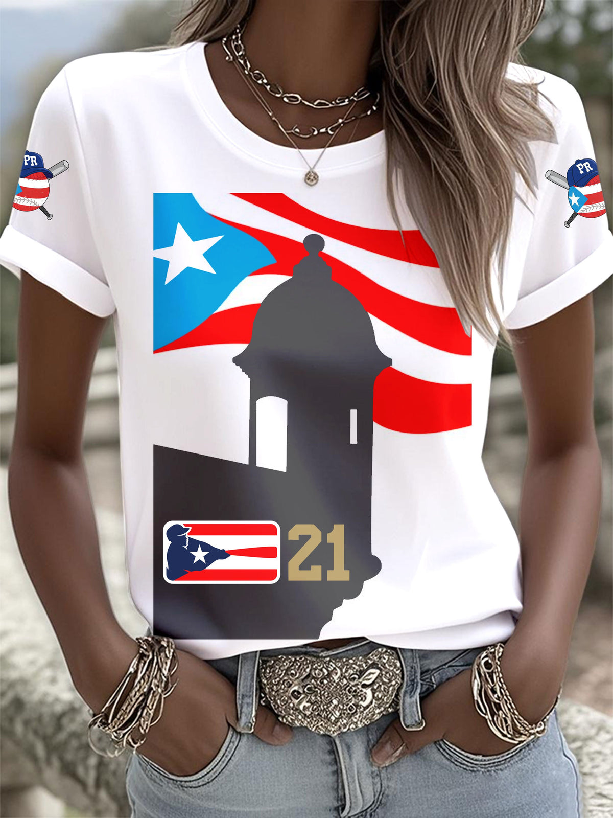 Women's Puerto Rico Baseball Printed T-shirts