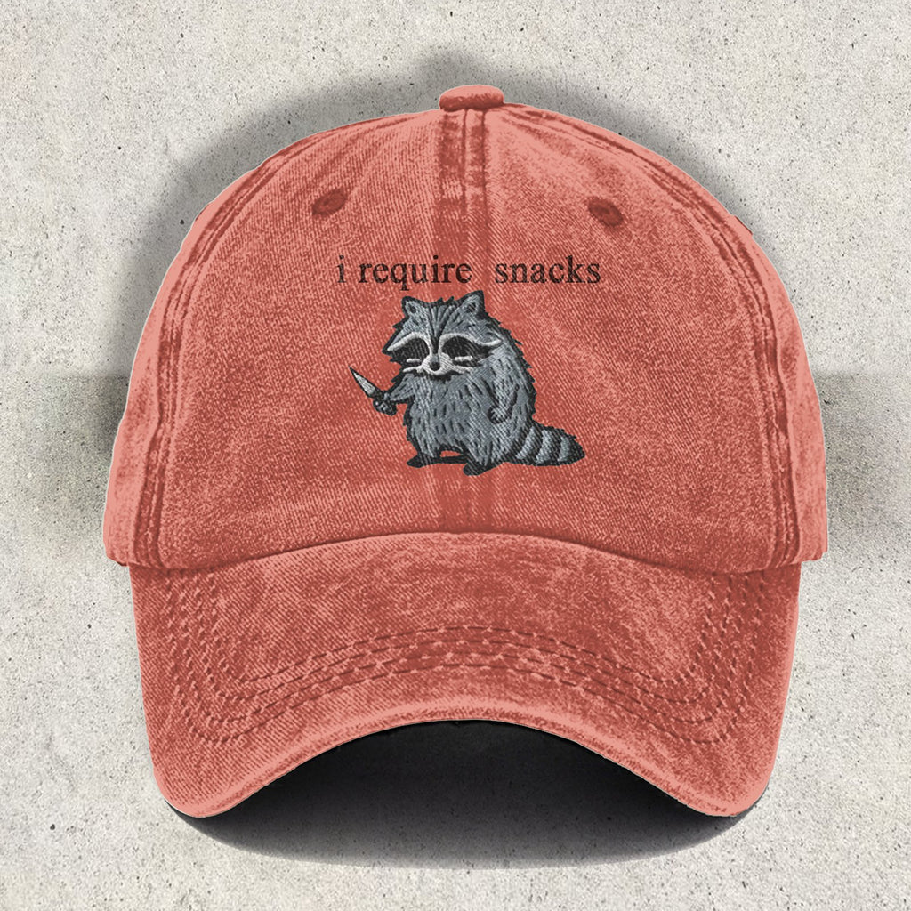 I Require Snacks Embroidered Raccoon Cap